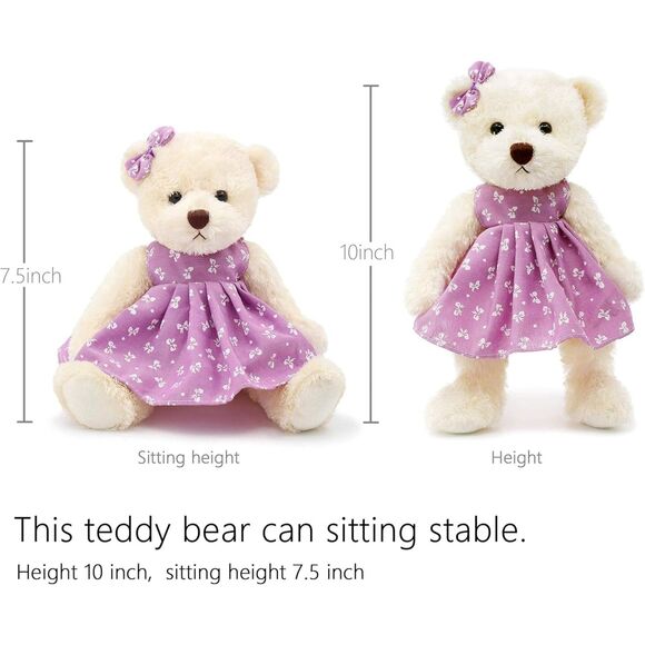 10"Oitscute Dot Purple Small Teddy Bear with Cloth Stuffed Animal Soft Plush Toy - Picture 2 of 4